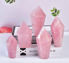 VIZYTOU rose quartz tower used for meditation and mindful spaces.