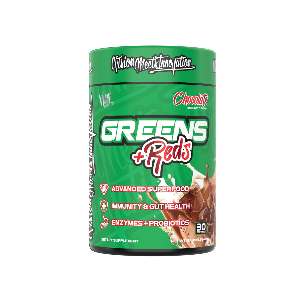 VMI Sports 30 servings label on greens-reds tub.