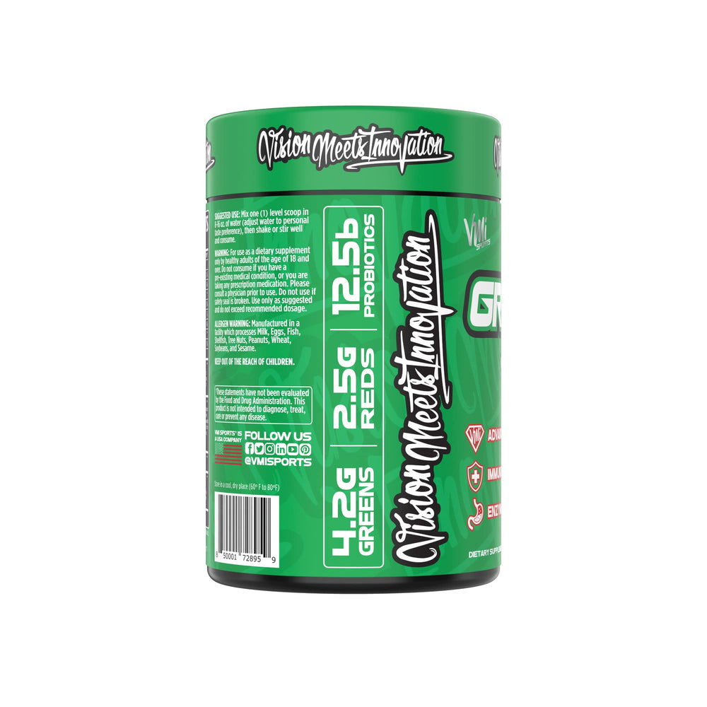 DigeSEB label highlights digestive enzymes in VMI Greens + Reds.
