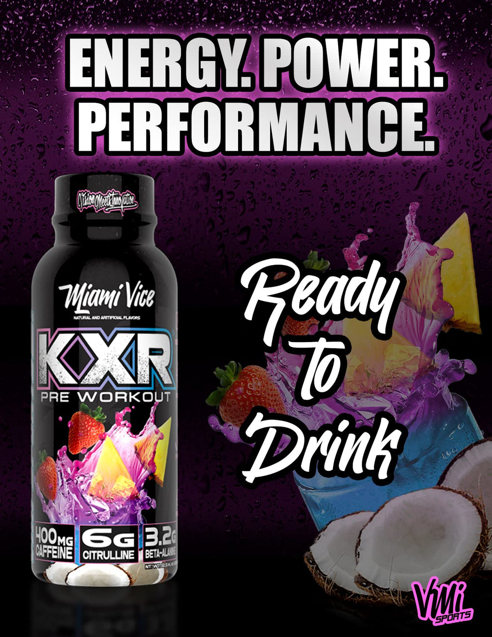 VMI Sports KXR Gummy Bear bottle with flavorful energy lift.