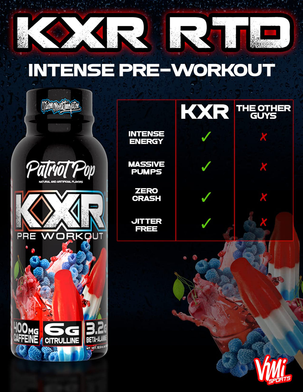 VMI Sports KXR Miami Vice bottle illustrating convenient single-serve energy
