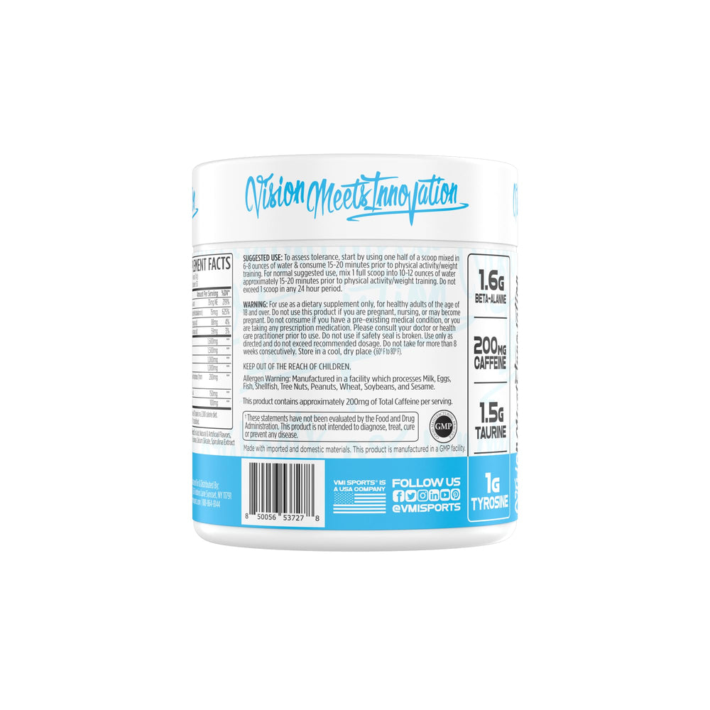 VMI Sports KXR Sport Blue Shark Gummy label close-up highlights ingredients and benefits.