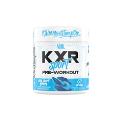 VMI Sports KXR Sport Blue Shark Gummy tub ready for pre-workout energy and focus.