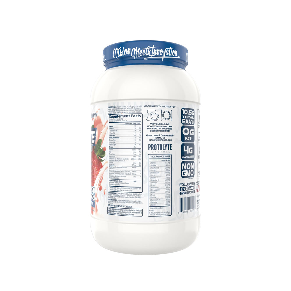Strawberry flavored powder dissolves smoothly in water for a satisfying shake.
