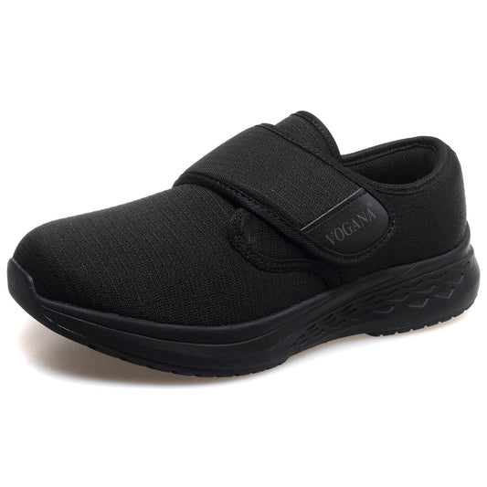 Vogona diabetic shoes for women, black side profile, lightweight comfort.