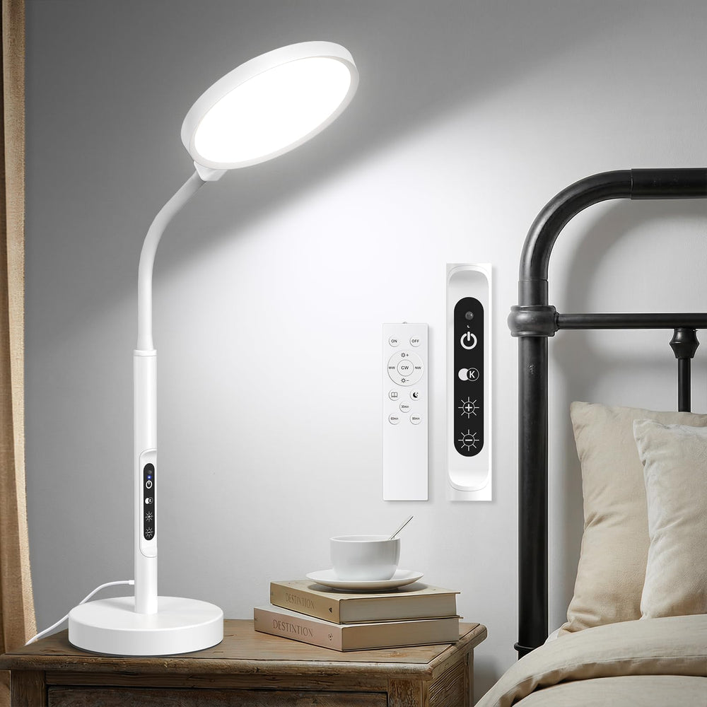 VOLISUN 10000 lux light therapy lamp on a desk delivering bright full-spectrum light for mornings.