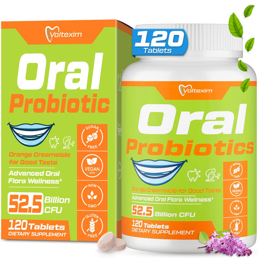 Voltexim bottle with tablets for easy daily oral health support.