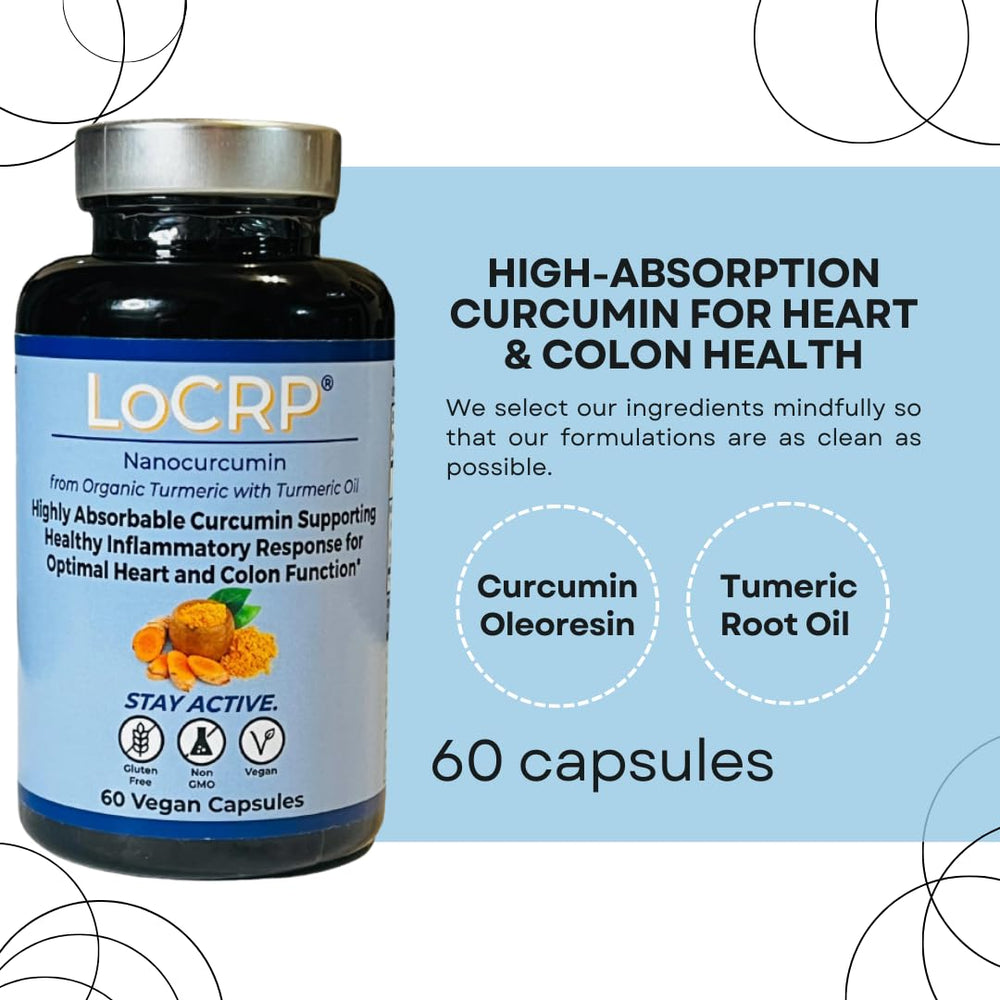 Vonacor LoCRP oil-drop illustration suggests turmeric oil benefits in each capsule.