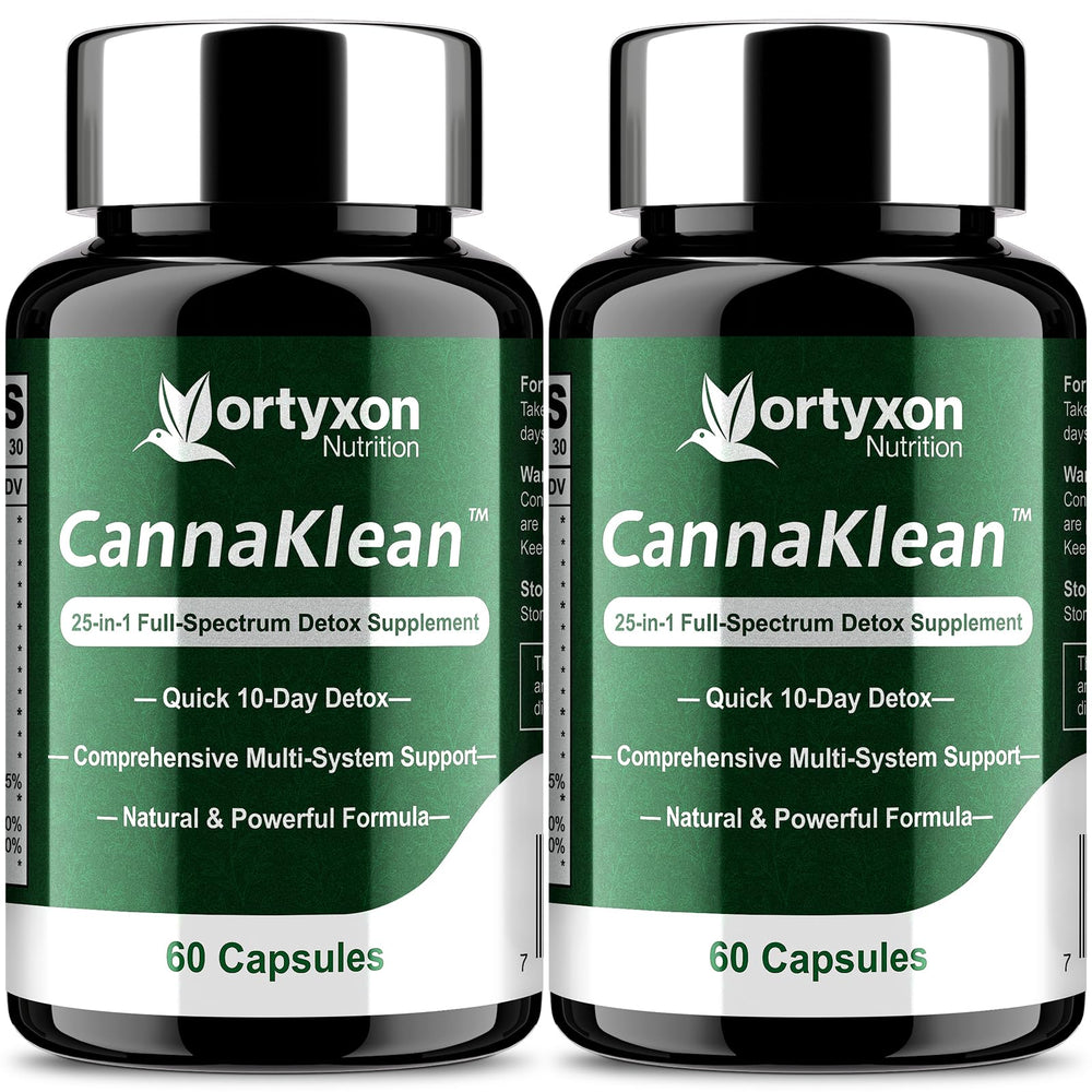 Vortyxon CannaKlean bottle front view highlights a 25-in-1 detox blend for daily wellness.