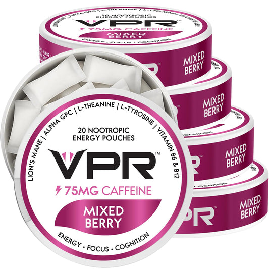 VPR Energy 75mg pouch front view for clean focus and steady energy