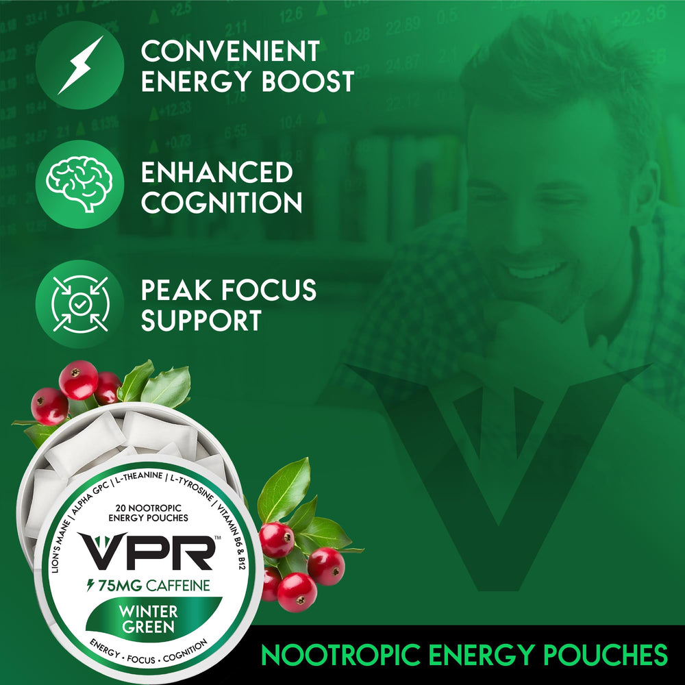 Close-up of natural ingredients and wintergreen notes in VPR Energy