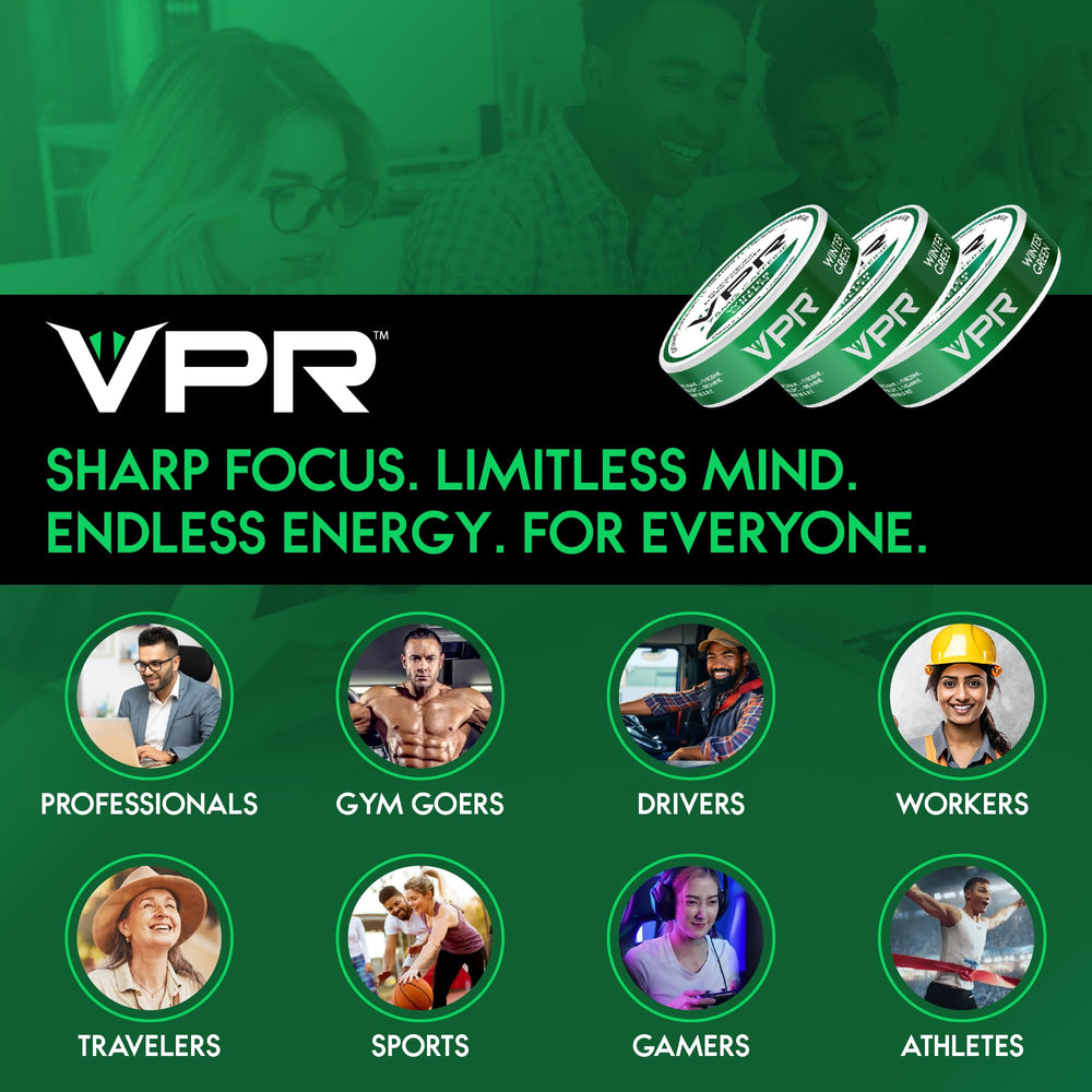 VPR Energy pouches used during a meeting for steady focus