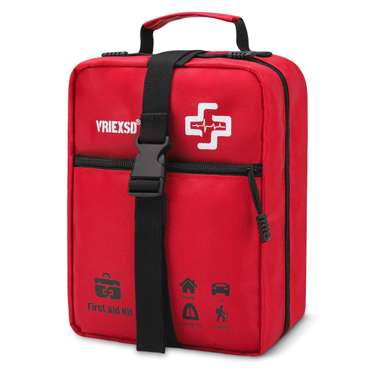 VRIEXSD 400-piece first aid kit compact for home, car, and travel readiness.