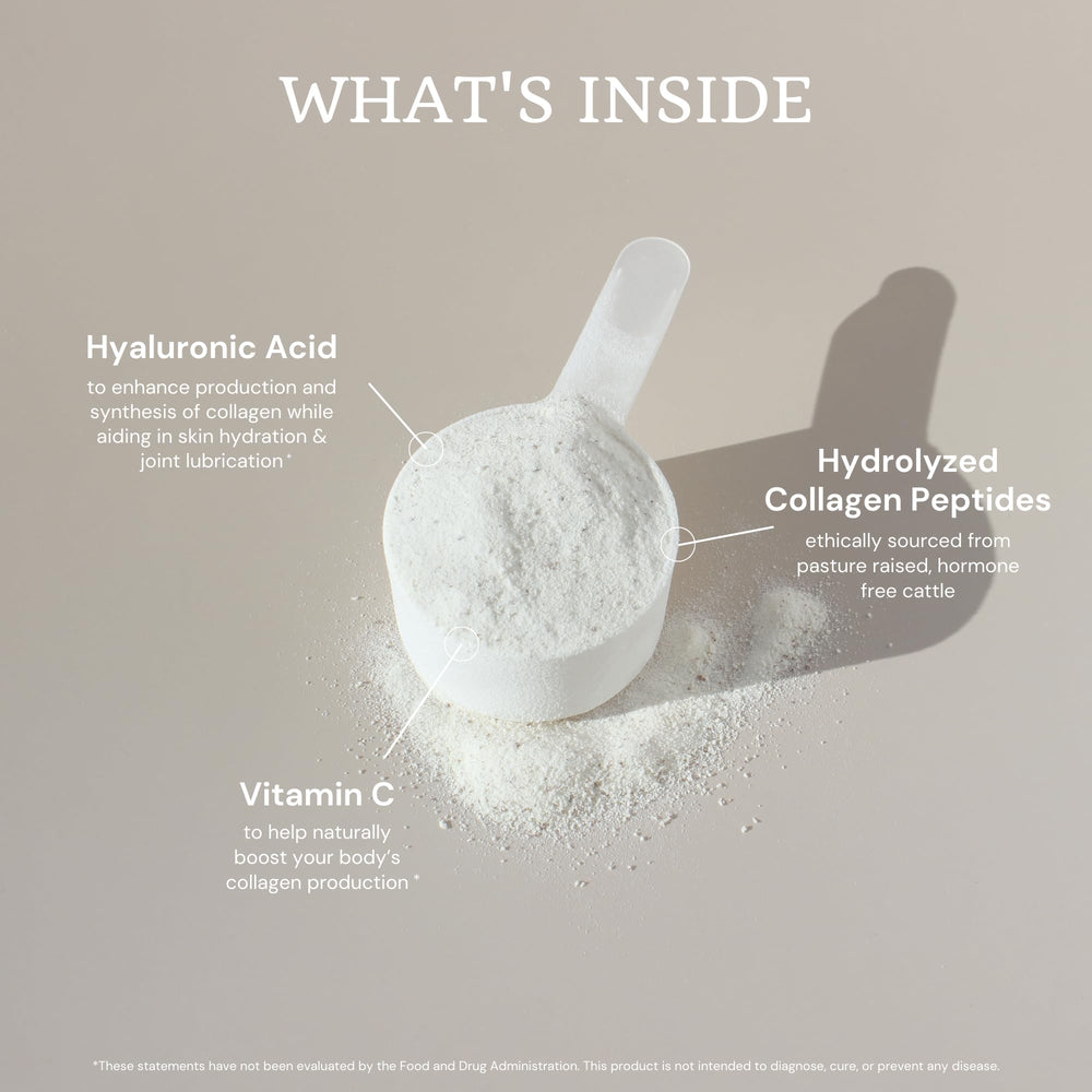 Unflavored collagen powder dissolving smoothly in water or coffee.