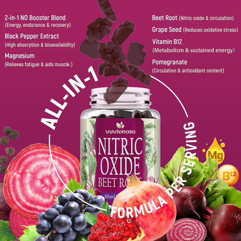 Vuvionoso Beet Root Gummies packaging with nutrition label and sugar-free claim