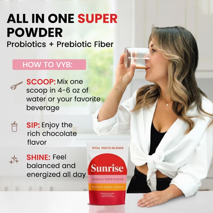 VYB All-in-One Chocolate Powder in a blender for a seamless shake.