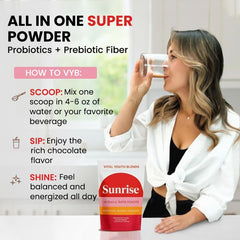 VYB All-in-One Chocolate Powder in a blender for a seamless shake.