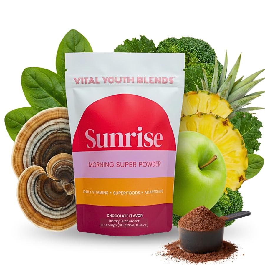 VYB All-in-One Chocolate Powder poured for a balanced energy boost.