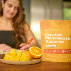 Gummies placed on a gym bag ready for workout or commute