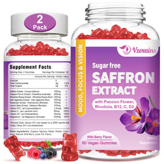 VZOXAINS saffron gummies bottle front for daily wellness boost.