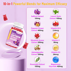VZOXAINS saffron gummies pack open showing 60 gummies, 30-day supply.