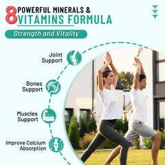 VZOXAINS 8-in-1 formula ingredients include calcium, magnesium, zinc and vitamin D3 for balanced support.