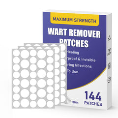 WABRINY maximum-strength wart remover patches pack front view, 144 pieces.