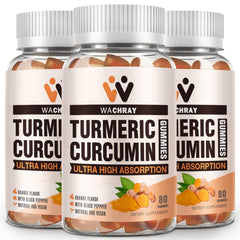 WACHRAY Turmeric Curcumin Gummies jar closeup showing potential joint support.