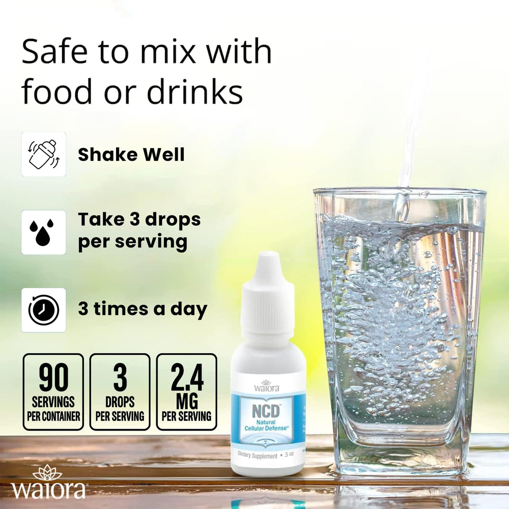 Waiora NCD bottle label detail reinforces trusted brand since 2004.