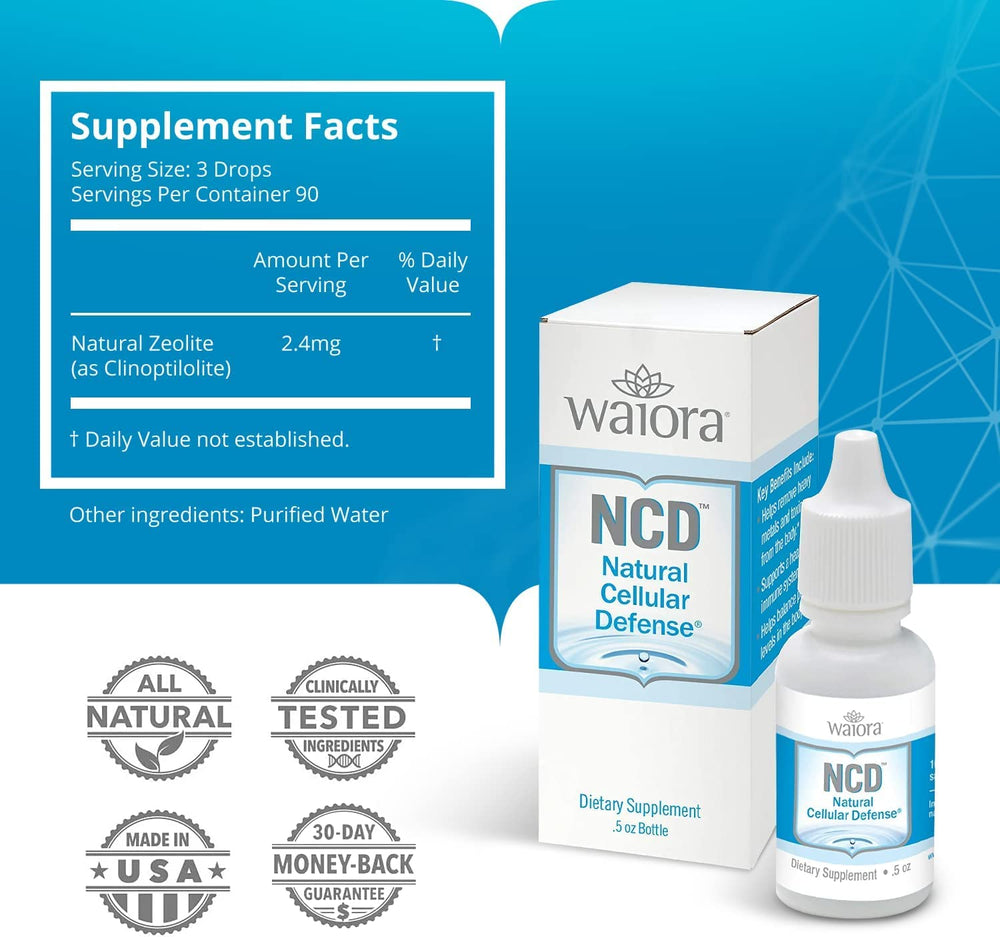 Waiora NCD liquid label detail highlights minimal formula and key ingredients.