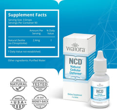 Waiora NCD liquid label detail highlights minimal formula and key ingredients.
