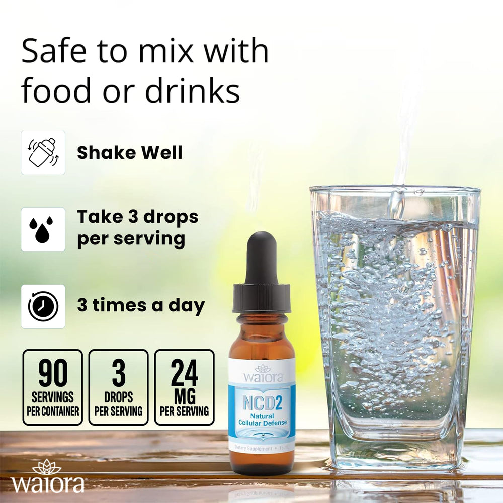 Waiora NCD2 bottle with serving marks on label