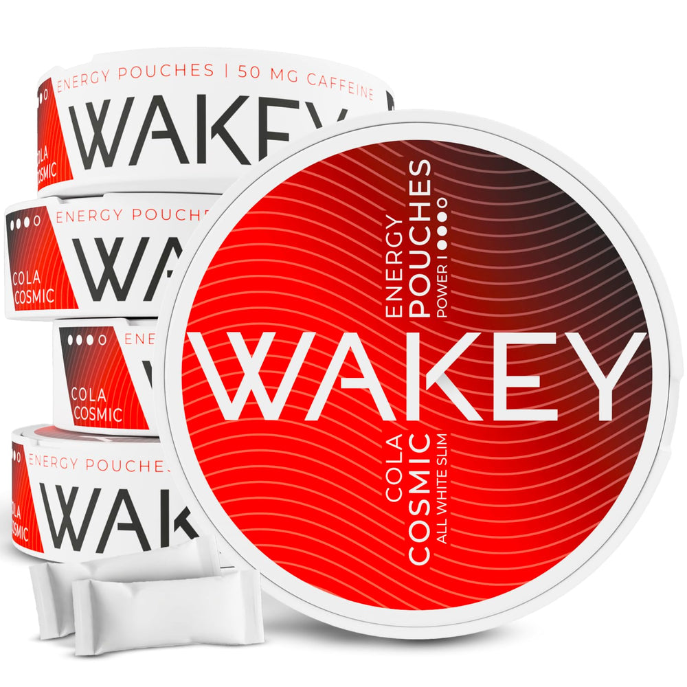 Wakey Cosmic Cola energy pouch front view showing caffeine and vitamins.