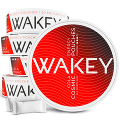 Wakey Cosmic Cola energy pouch front view showing caffeine and vitamins.