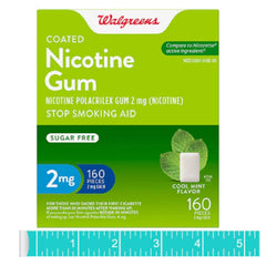 Serving portion of Walgreens 2mg mint gum for discreet use