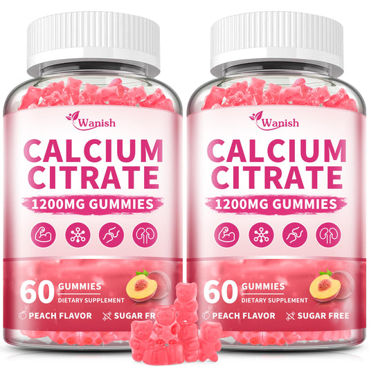 Wanish Calcium Citrate 1200 mg gummies bottle front shows high-bioavailability formula.
