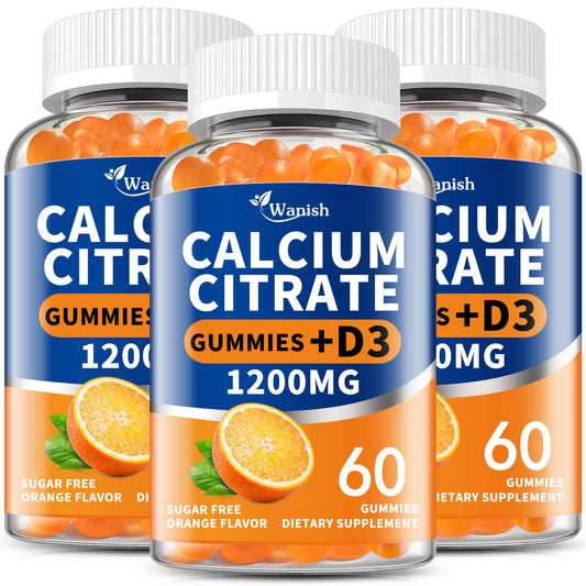 Wanish calcium citrate gummies bottle with orange flavor for daily calcium intake.