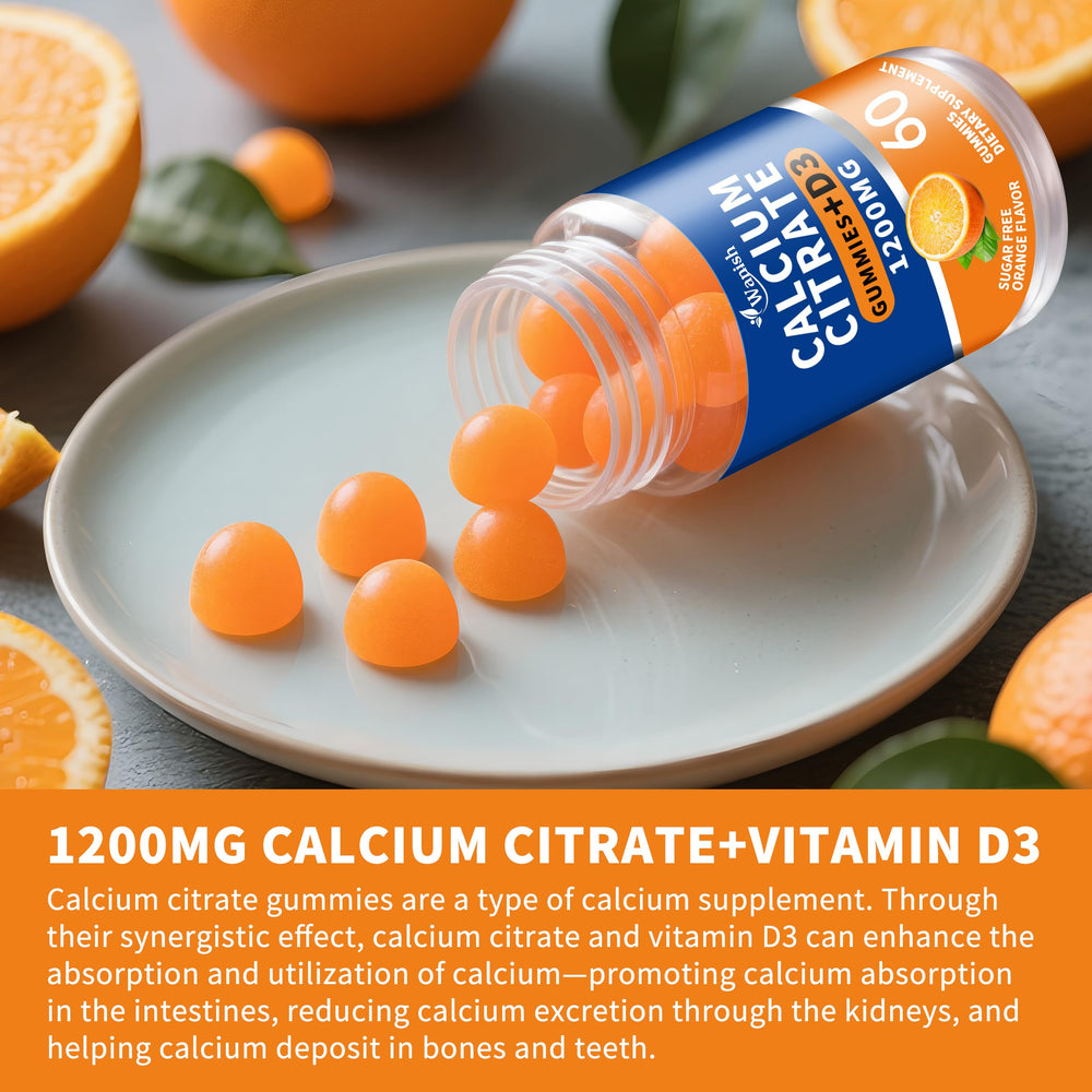 Wanish calcium citrate gummies packaging shows three-bottle set for 90-day supply.