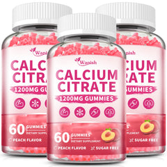 Wanish calcium citrate gummies bottle front, peach flavor, easy daily calcium support