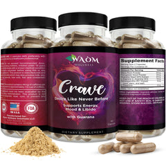 Waòm Wellness Crave bottle closed for convenient daily energy and mood support.