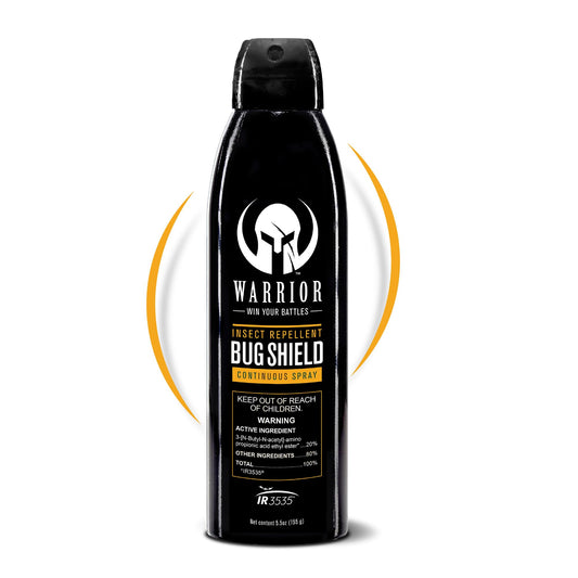 Warrior DEET-free bug shield spray with continuous spray for easy application.