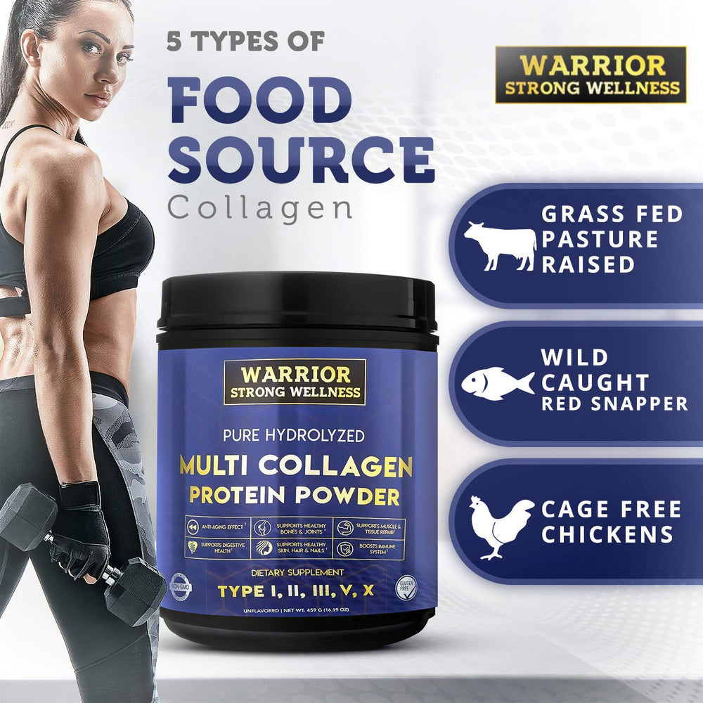 Warrior Strong Wellness collagen powder smoothie ready to blend with fruits.