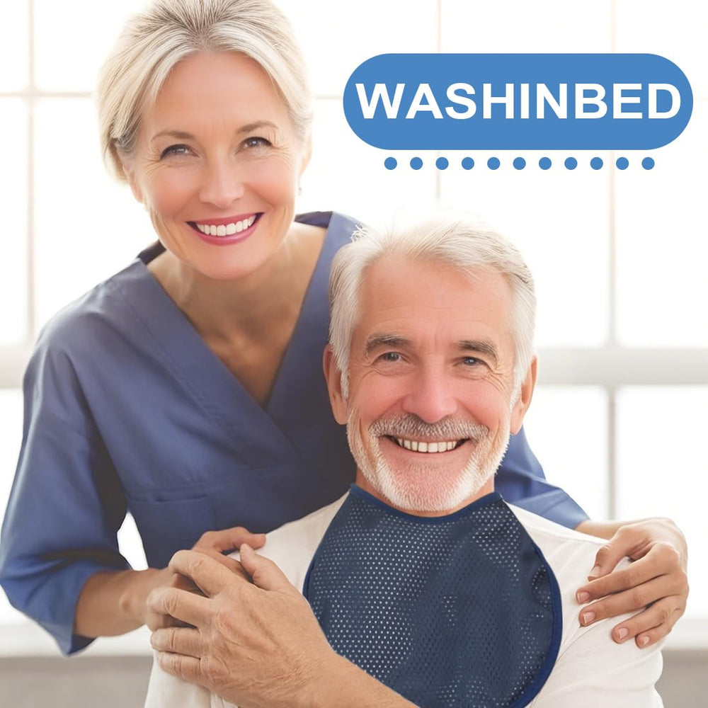 Washinbed tracheostomy cover navy five-pack highlighting adjustable neck straps for a secure fit.