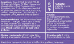 Water DENT rinse bottle label highlights 1:10 concentrate for up to 169 oz