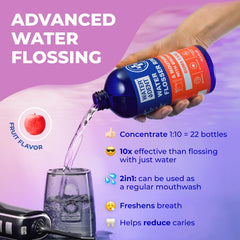 WATER DENT mouthwash bottle pour demonstrates 2in1 usage