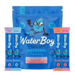 Waterboy Weekend Recovery sample pack with 12 electrolyte sticks for versatile hydration