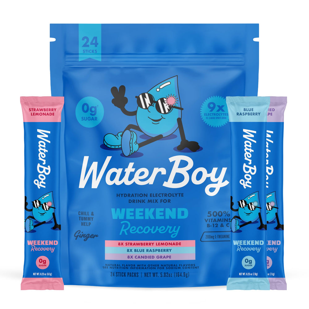 Waterboy Weekend Recovery variety-pack front view for post-workout hydration