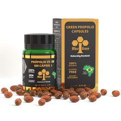 Wax Green Brazil Propolis capsules close-up for convenient daily use.