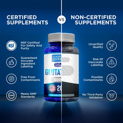 We Like Vitamins glutathione NSF certification seal on bottle