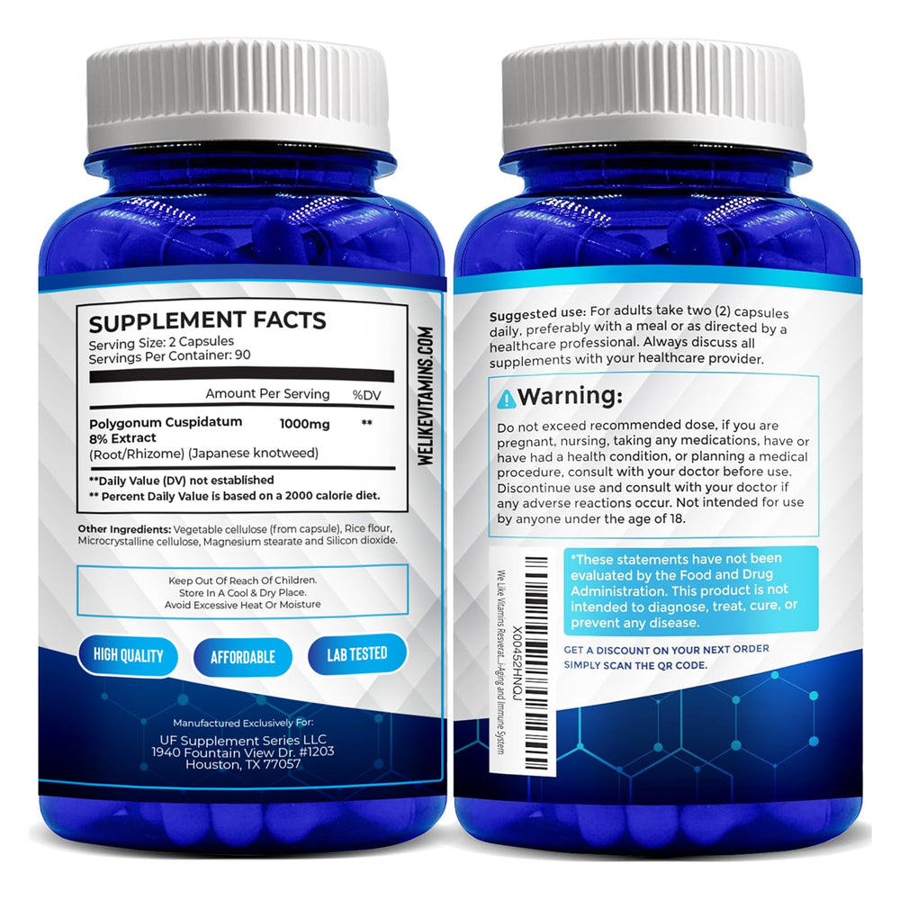 We Like Vitamins Resveratrol ingredients list, polyphenol sources highlighted